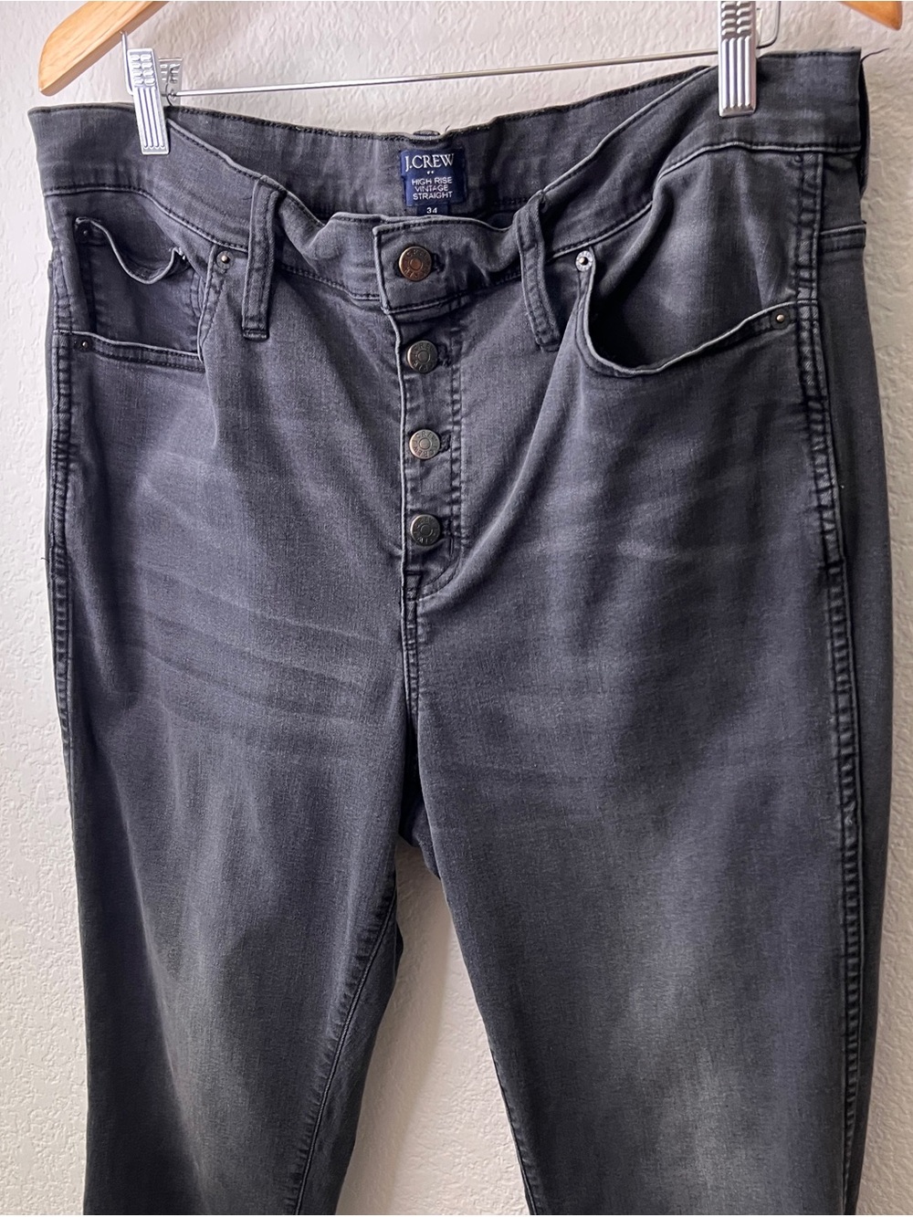 J Crew Button Fly High Rise Vintage Straight Jean Black Gray Size 34 - Picture 4 of 11